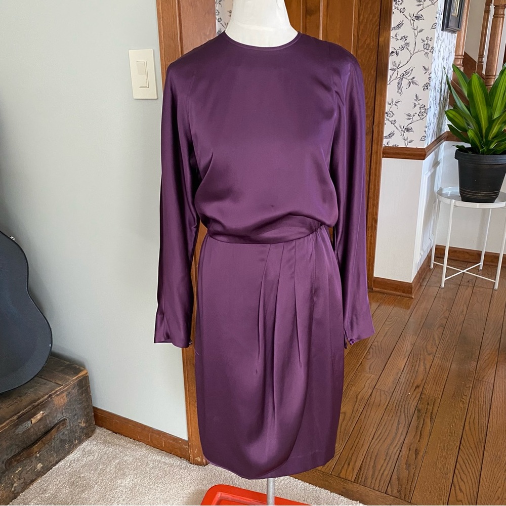Liz Claiborne purple Secretary dress size 12 petite blouson vintage